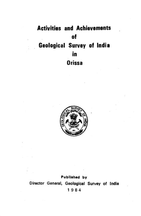 Activites And Achievementes Of Geological Survey Of India In Orissa