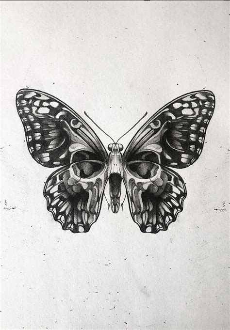 Dark Black And White Butterfly Skull Artwork By Our Friend Garatattooer Monarch Butterfly