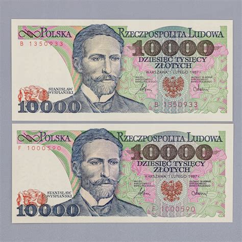 31 ck 2x banknot PRL 10000 zł 1987 UNC seria B F 13765678536