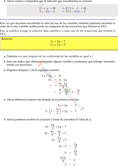 M Todo De Sustituci N Sistema De Ecuaciones Ejercicios Resueltos Pdf