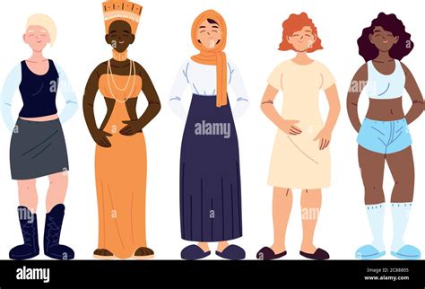 Women Cartoons Design Cultural And Friendship Diversity Theme Vector