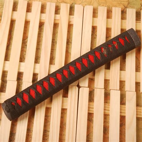 Exquisite Straight Tsuka Handle Black Silk Ito Imitated Red Rayskin