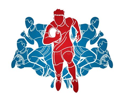 Group Of Rugby Players Action Cartoon Sport Graphic Stock Vector