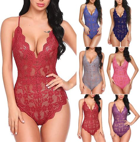 Amhomely Women See Through Mesh Lingerie Lace Bodysuit One Piece Teddy