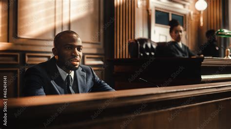 Court Of Law And Justice Trial Stand Portrait Of Handsome Male Witness