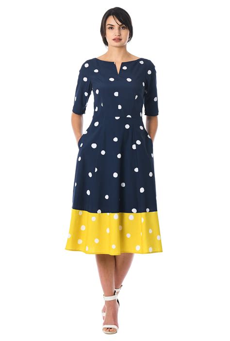 Shop Polka Dot Print Crepe Colorblock Dress Eshakti