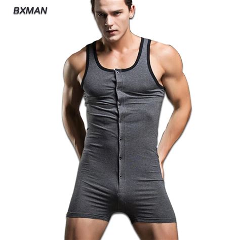 Men Sexy All In One Pyjamas Onesie Sleepwear Clothes Solid Modern Style Sexy Bodysuit Men On