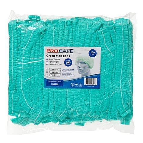 Prosafe Disposable Crimped Mob Cap Pp Green Pack Winc