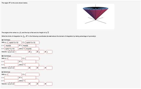 Solved The region is the cone shown below. graph of a cone, | Chegg.com