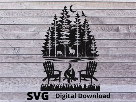 Camping Svg File Campfire Svg Forest And Deer Svg Camp Digital