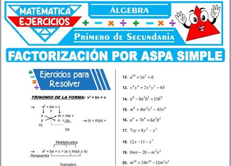 Ejercicios de Factorización por Aspa Simple para Primero de Secundaria