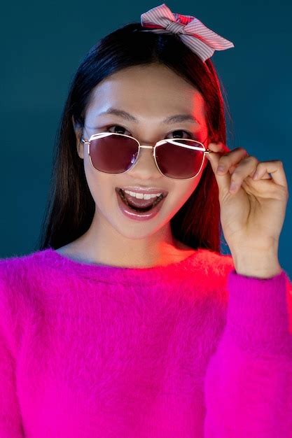 Premium Photo Neon Girl Eyewear Fashion Asian Model Sunglasses