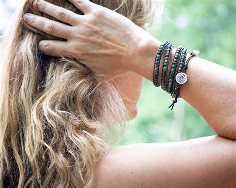 Classic African Turquoise 5 Wrap Bracelet And Tree Of Life Button