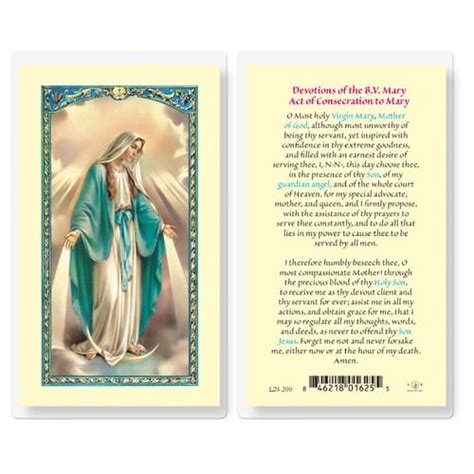 Devotions Of The Blessed Virgin Mary Act Of Consecration To Mary Prayer Card The Catholic