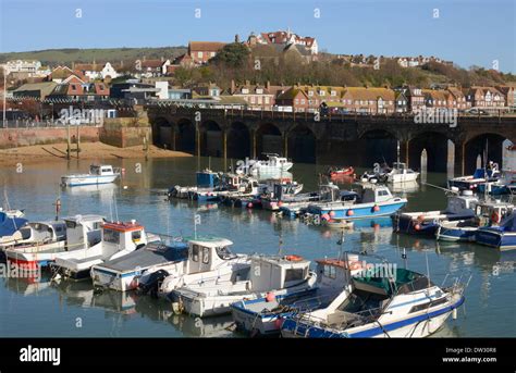 Harbour With Fishing Boats At Folkestone In Kent England People