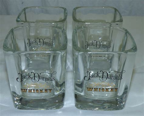 Set Of 4 Vtg Square Jack Daniels Whiskey Glasses W Gold Dof Double Old Fashioned Ebay