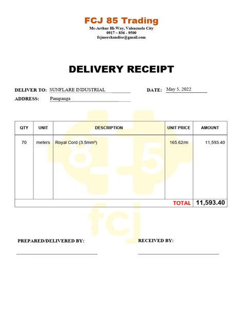 DELIVERY RECEIPT | PDF