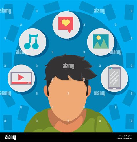 Young Man And Social Media Vector Illustration Graphic Design Stock