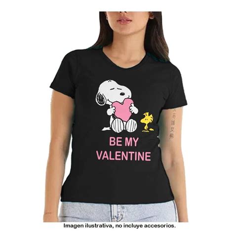 Playera Peanuts Para Mujer Manga Corta Be My Valentine Snoopy Fit