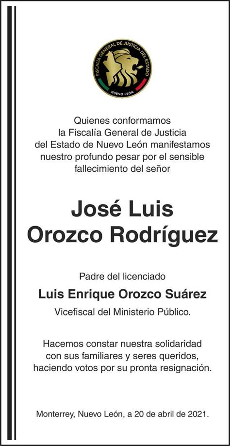 Se Or Jos Luis Orozco Rodr Guez Obituario Esquela