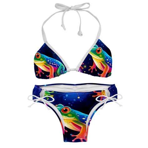 Starry Sky Frog Bikini Set With Detachable Sponge Adjustable Strap