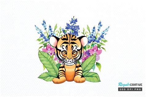 Watercolor Cute Tiger Clipart Png Design Graphic By Regulrcrative