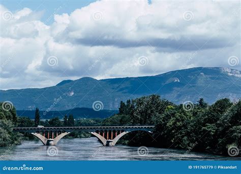 Concrete Bridge With Arches And Mountain View Stock Image Image Of