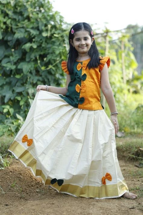 Kerala Onam Festival Happy Young Indian Girl Child Wearing