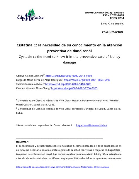 PDF Cistatina C la necesidad de su conocimiento en la atención