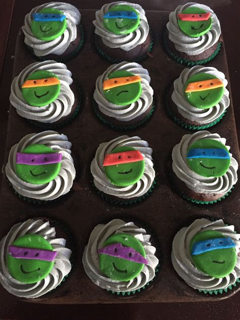 TNMT Ninja Turtle Cupcakes With Buttercream Icing And Fondant Toppers