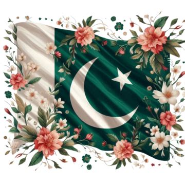 Pakistani Flag With Floral Accents On White Background Illustrate A