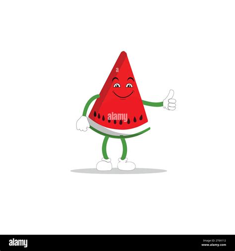 Watermelon Slice Character With Funny Face Happy Cute Cartoon