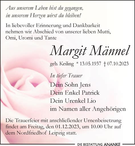 Traueranzeigen von Margit Männel trauer anzeigen de