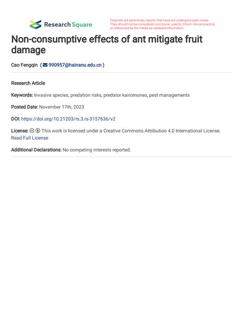 PDF Non Consumptive Effects Of Ant Mitigate Fruit Damage