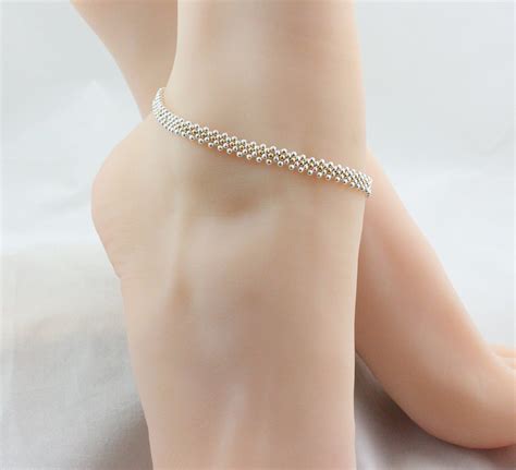 Sterling Silver Anklet Bridal Ankle Bracelet Bead Chain Etsy In 2021