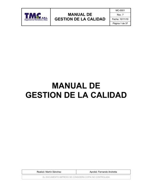 Manual De Gestion De La Calidad