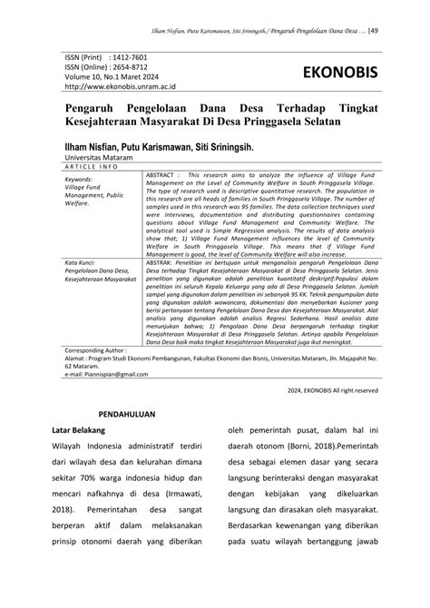 PDF PENGARUH PENGELOLAAN DANA DESA TERHADAP TINGKAT KESEJAHTERAAN