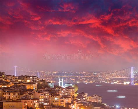 Istanbul At Night Beautiful Sunset City Skyline Stock Photo Image Of