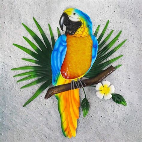 Metal Wall Sculpture Parrot Art Decor Outdoor Tropical Patio Porch