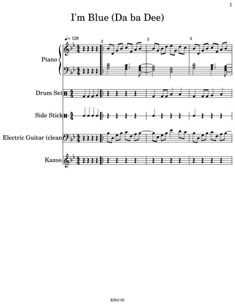 Im Blue Da Ba Dee Sheet Music For Piano Drum Set Side Stick