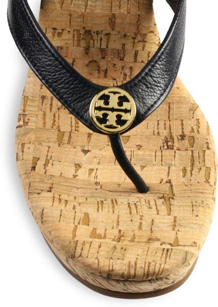 Tory Burch Suzy Leather Cork Wedge Sandals In Black Lyst