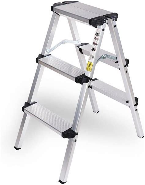 HORUSDY Portable 3 Step Folding Ladder Aluminium Frame Light Weight