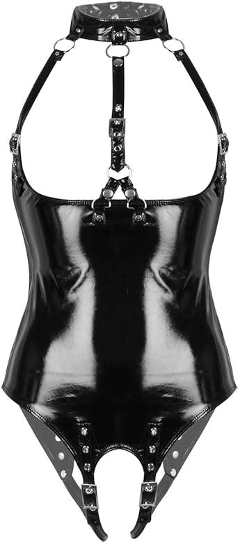 Iixpin Body Sein Nu Femme Sexy Cuir Verni Bodysuit String Ouvert