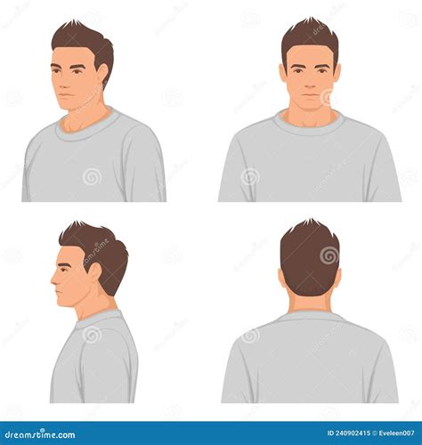 Man, Male Face Portrait, Front, Profile, Side View And Back, Vector ...