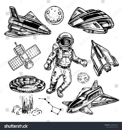 Hand Drawn Sketch Illustration Astronaut Spaceship Stock Vector ...