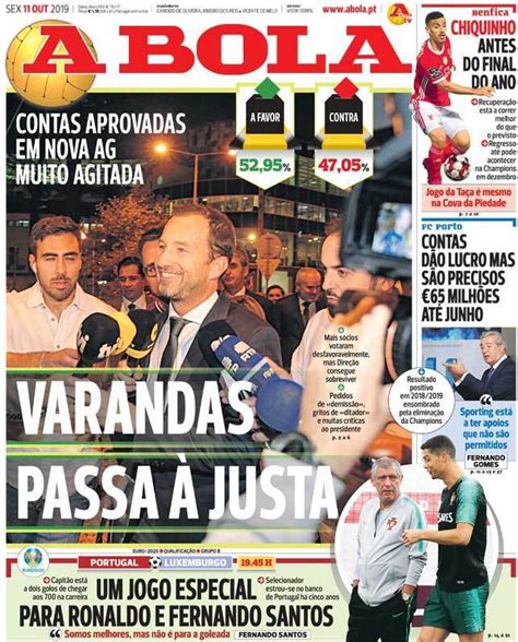 Capa Jornal A Bola 11 Outubro 2019 Capasjornaispt