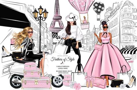 Paris Girls Clipart Spring Fashion Clipart Fashion Girl Etsy