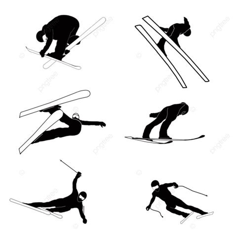 Sports Figure Silhouette Collection 3 Skiing Black Double Board