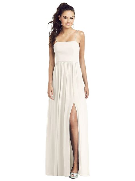 Slim Spaghetti Strap Chiffon Dress With Front Slit The Dessy Group