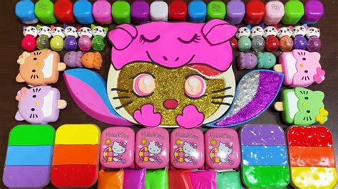 Hello Kitty Relaxing With Clay And Glitter Asrm Slime 469 Youtube